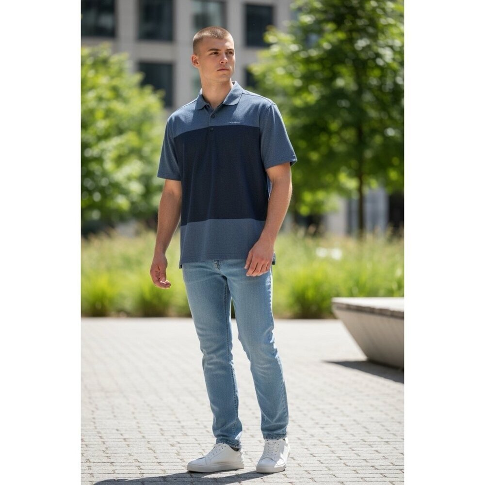 TravisMathew Rudder Runner Polo XL Blue Colorblock Golf Performance Shirt
